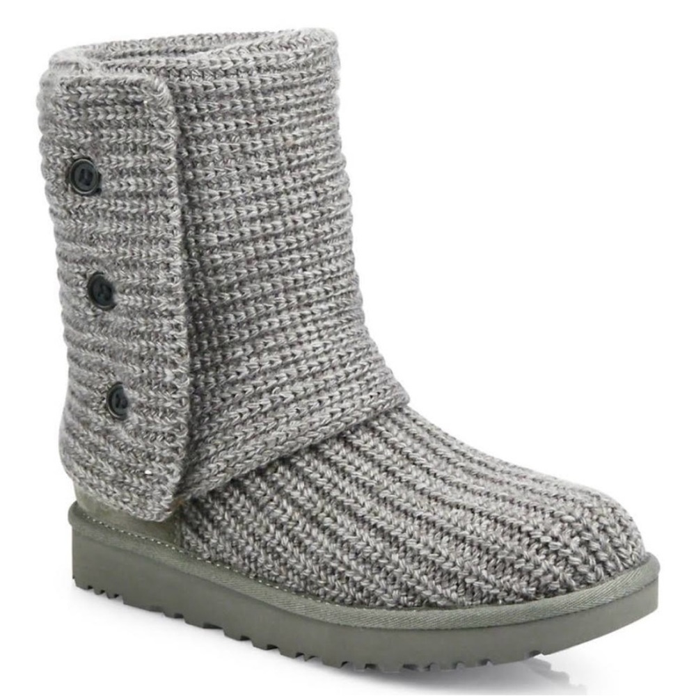 UGG Classic Cardy Slouchy Foldable Boots Button Detail Gray W 10